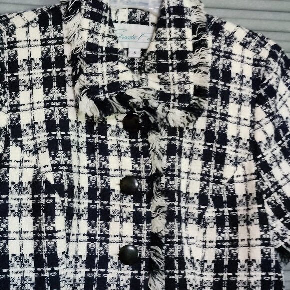 Sante Fe womans navy/white button down short sleeve fringed cardigan size 6 - Picture 7 of 14